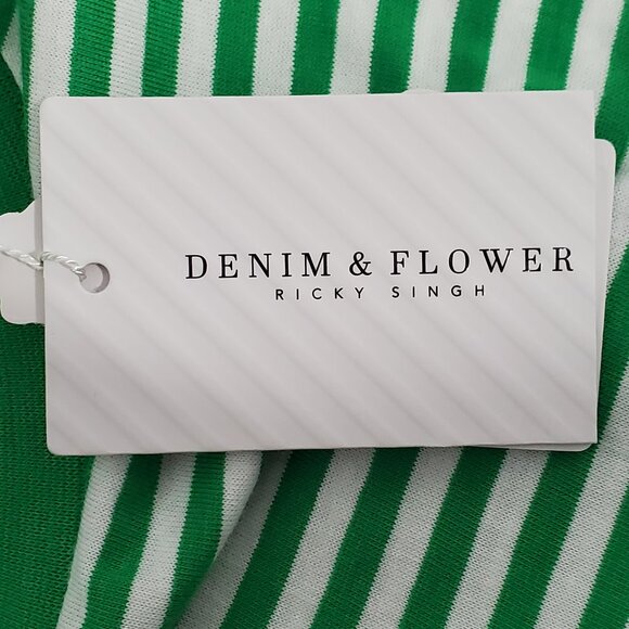 Denim & Flower Cotton Green White Striped "Lucky" St. Patrick's Day Top Size M - Picture 15 of 16